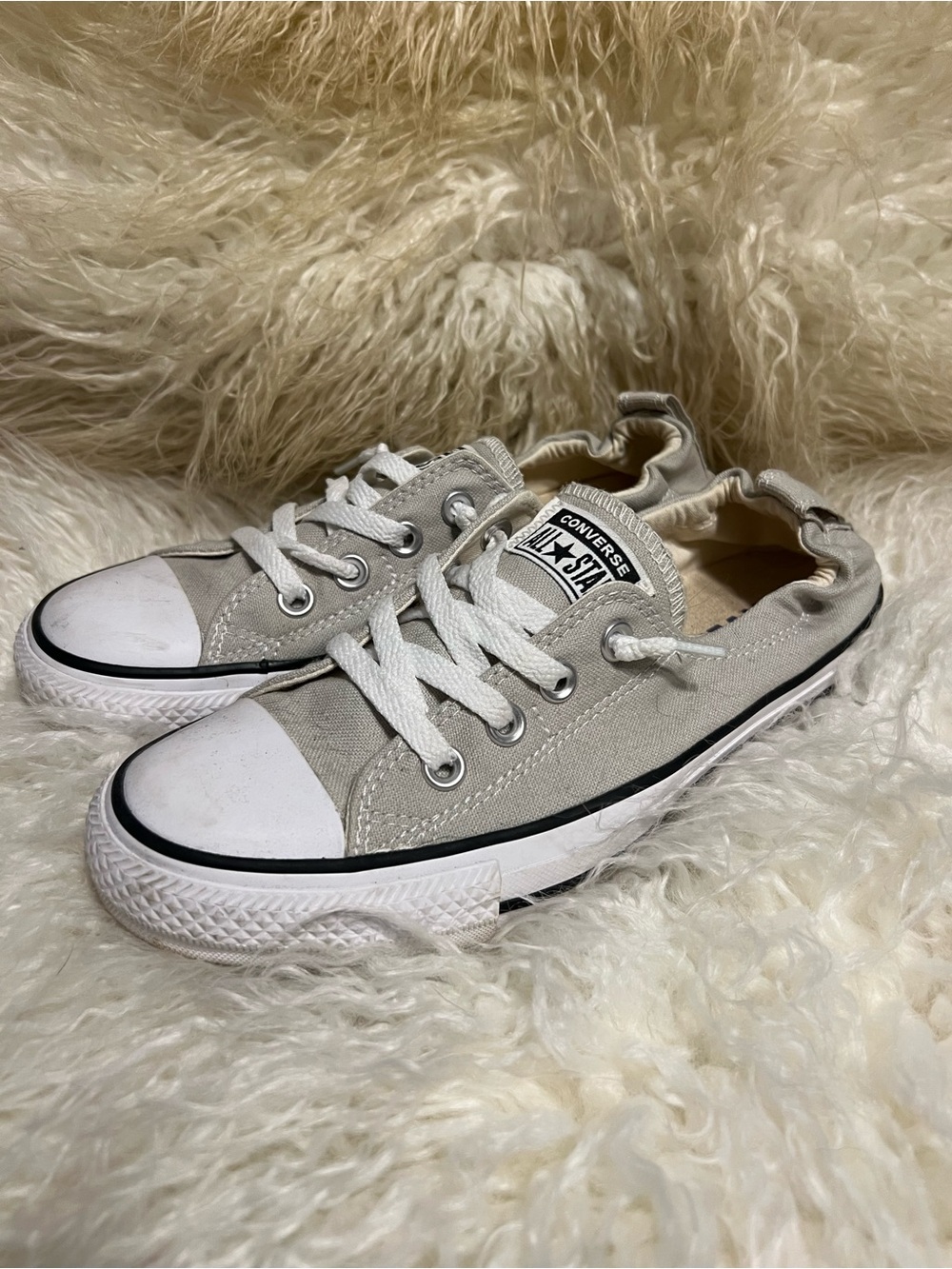 Converse Low Top Canvas Sneakers in Light Gray and White